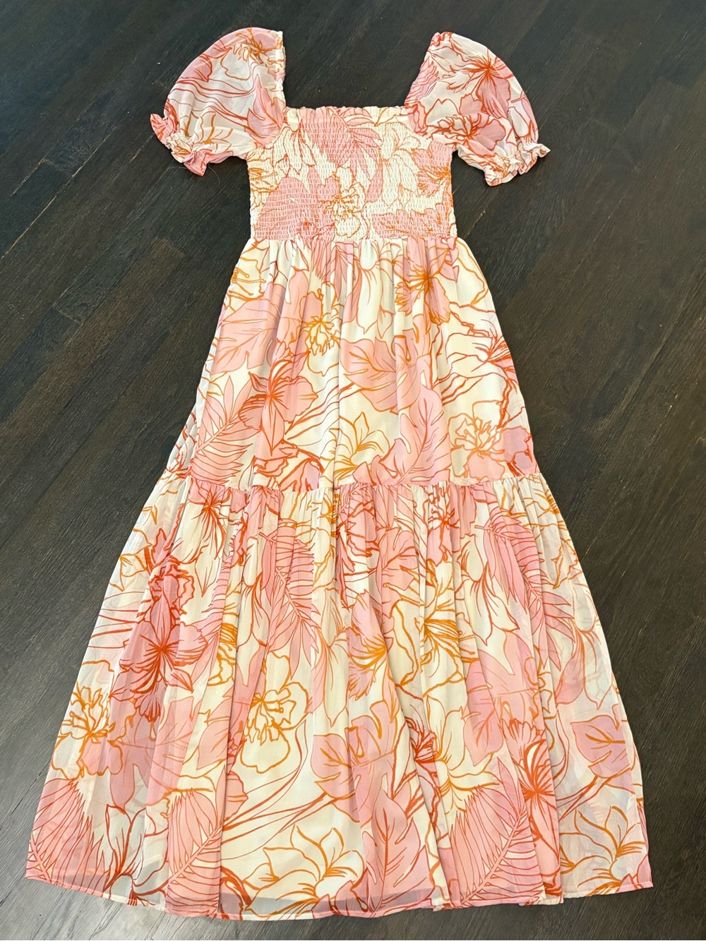 Patrons of Peace Pink & Orange Floral Smocked Dress